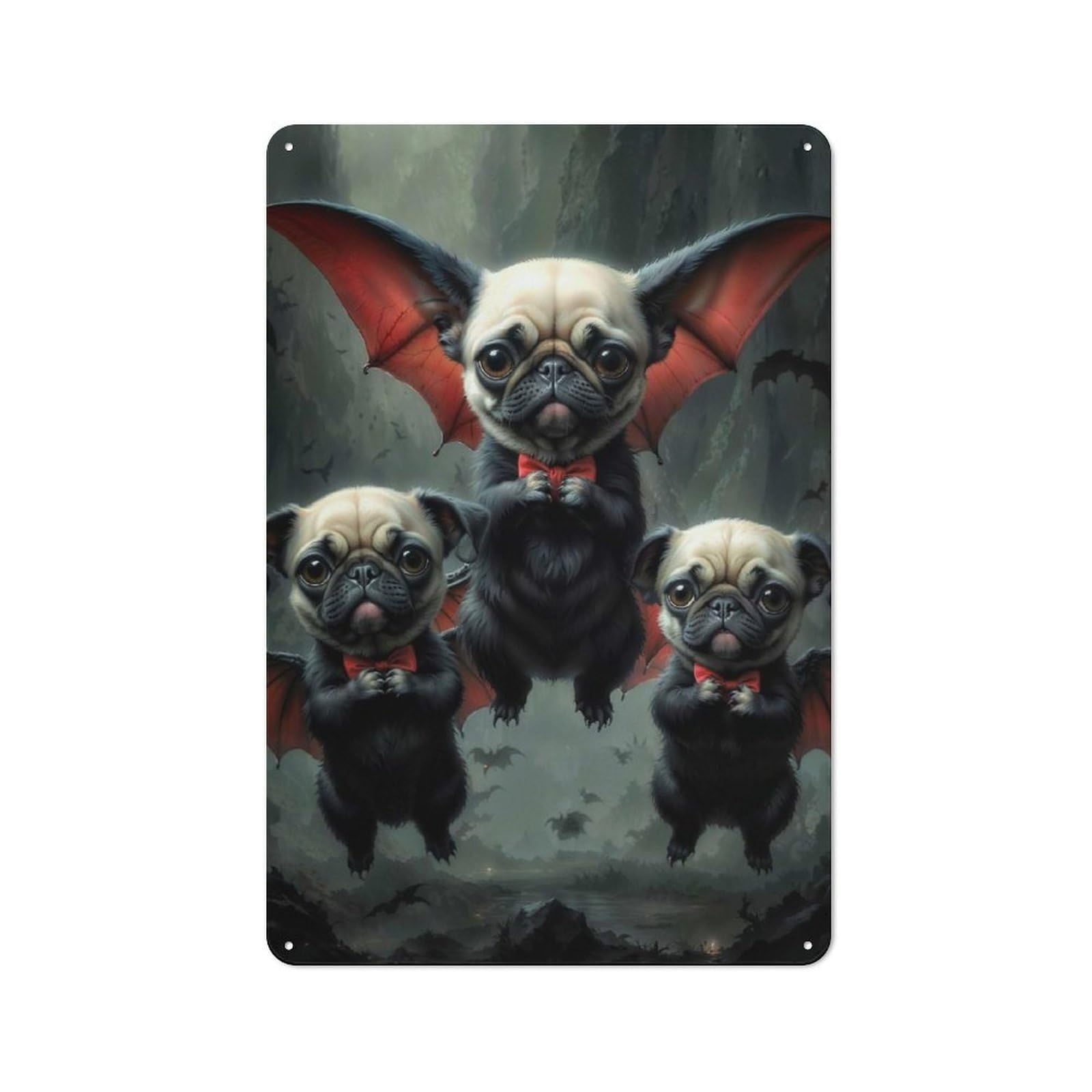 Junmoney Adorable Pugs Vampires Retro Retro Metal Sign 30X20cm Featuring Old Style Wall Plaque For Lounge, Study, Pub Or Wall Gallery