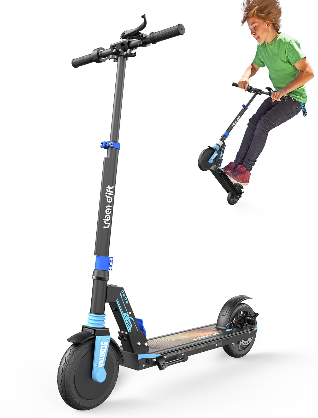 Urban Drift E200 Electric Scooter for Kids- 180W Motor, Up to 10mph, 220lbs Weight Capacity, 7-Color Breathing Lights, One-Piece Forging,Rear Disc Brake - Children's Gifts…