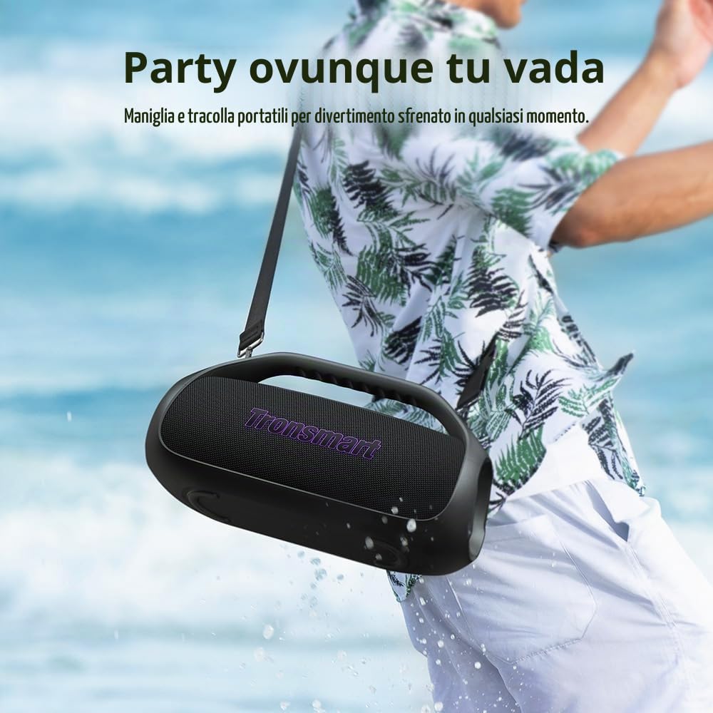 Tronsmart Bang 2 Altoparlante Bluetooth potente 90W, batteria 26H, grande altoparlante autoamplificato HiFi portatile, IPX6, EQ, altoparlante con corno e luci RGB, per campeggio, spiaggia o campagna