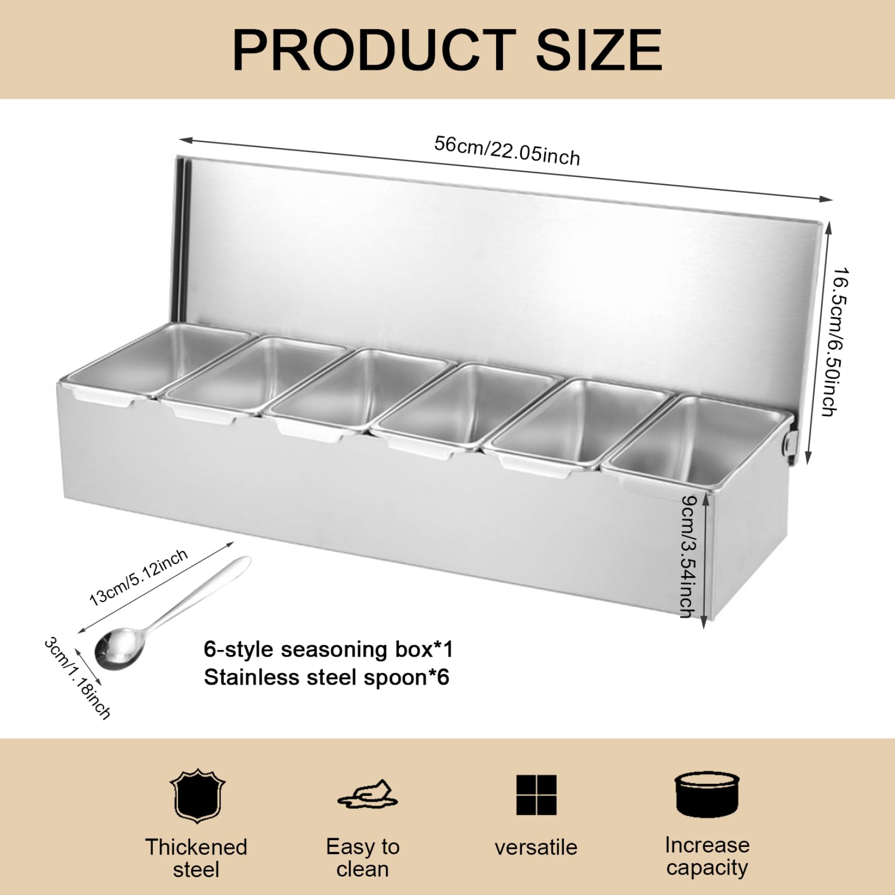 Nizer do pizzy z 6 przegródkami – 45 x 15 x 8,9 cm z 6 łyżkami, zdejmowany i nadający się do prania pojemnik na przyprawy do kuchni, przygotowywania posiłków i nizacji