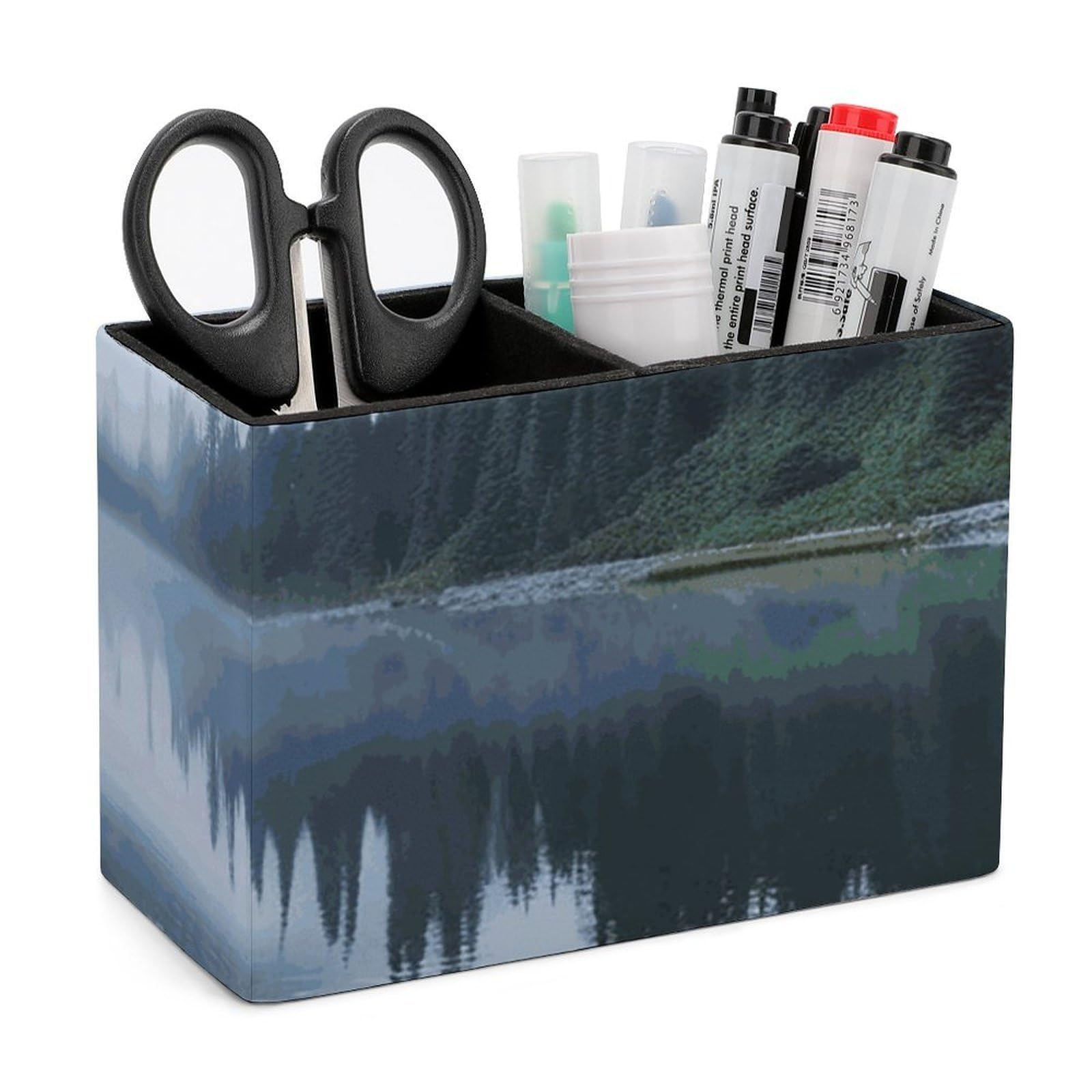 JTREHY Foggy Lake by Mount Rainier Pencil Holder Exquisite Fashion Leather Pen Receptacle Soft High-End Pen Container for Office Home Accessories Or Housewarming Present