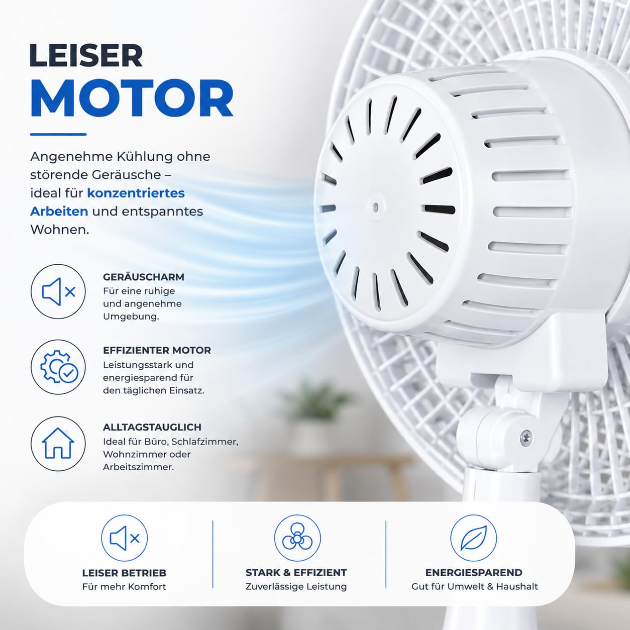 Leiser Tischventilator mit Clip & Ständer 20 cm 90° Schwenkfunktion 3 Leistungsstufen