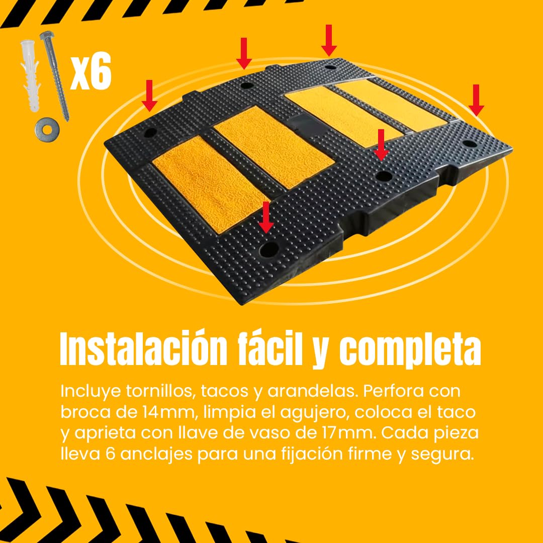 Pack de 2 Reductores de Velocidad de Caucho 5×60×50 cm Antideslizantes para Aparcamientos