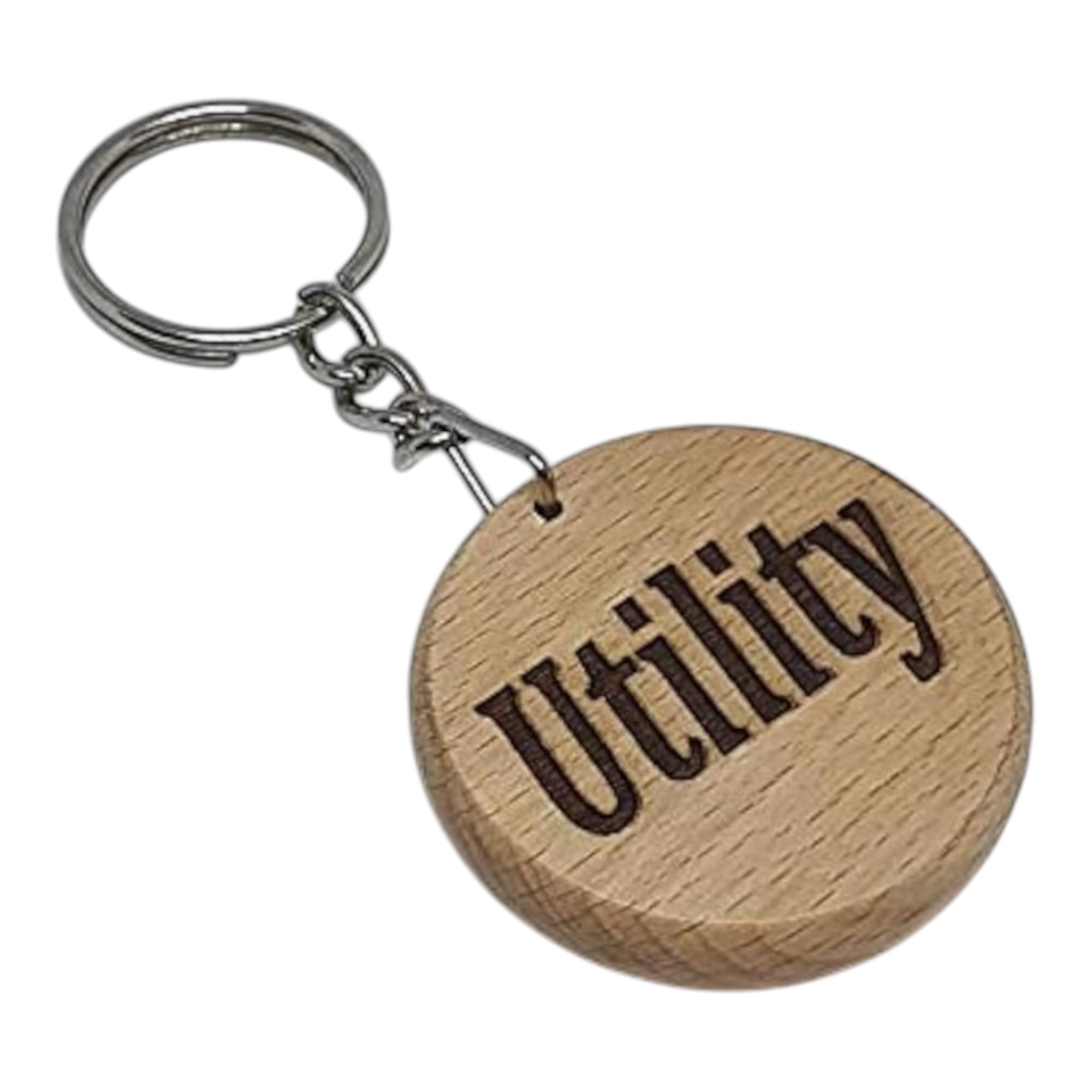 S M Gift Shop Utility Engraved Wooden Keyring Keychain Key Tag Fob