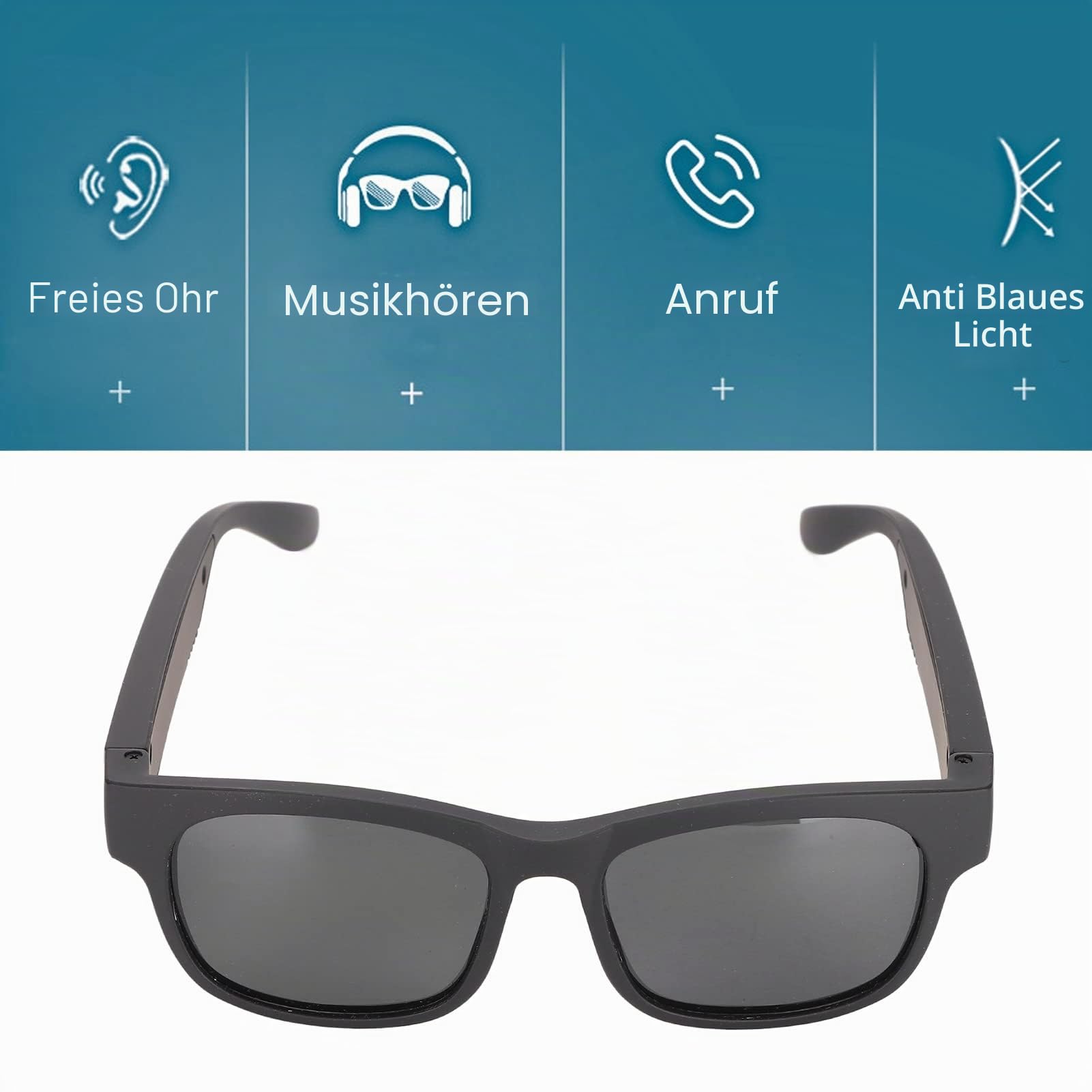 Smart Glasses, Smart Audio Sonnenbrillen, Noise Cancelling, Freisprechen, Open-Ear-Lautsprecher mit Bluetooth-Konnektivität für Gaming, Meetings, Reisen, Fahren(Zauber schwarz)
