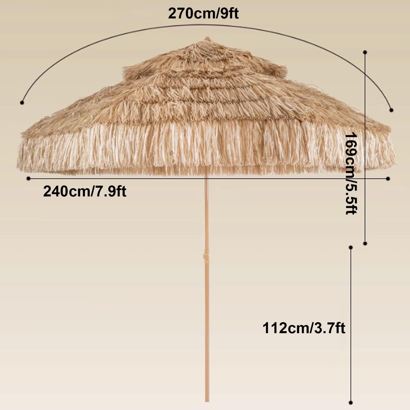 Parasol Tiki 2 Poziomami Strzechy, Parasol Ogrodowy na Hawajach z 8 Żebrami, Składany Parasol Plażowy, Ochrona Przed Słońcem Hydrofobowy