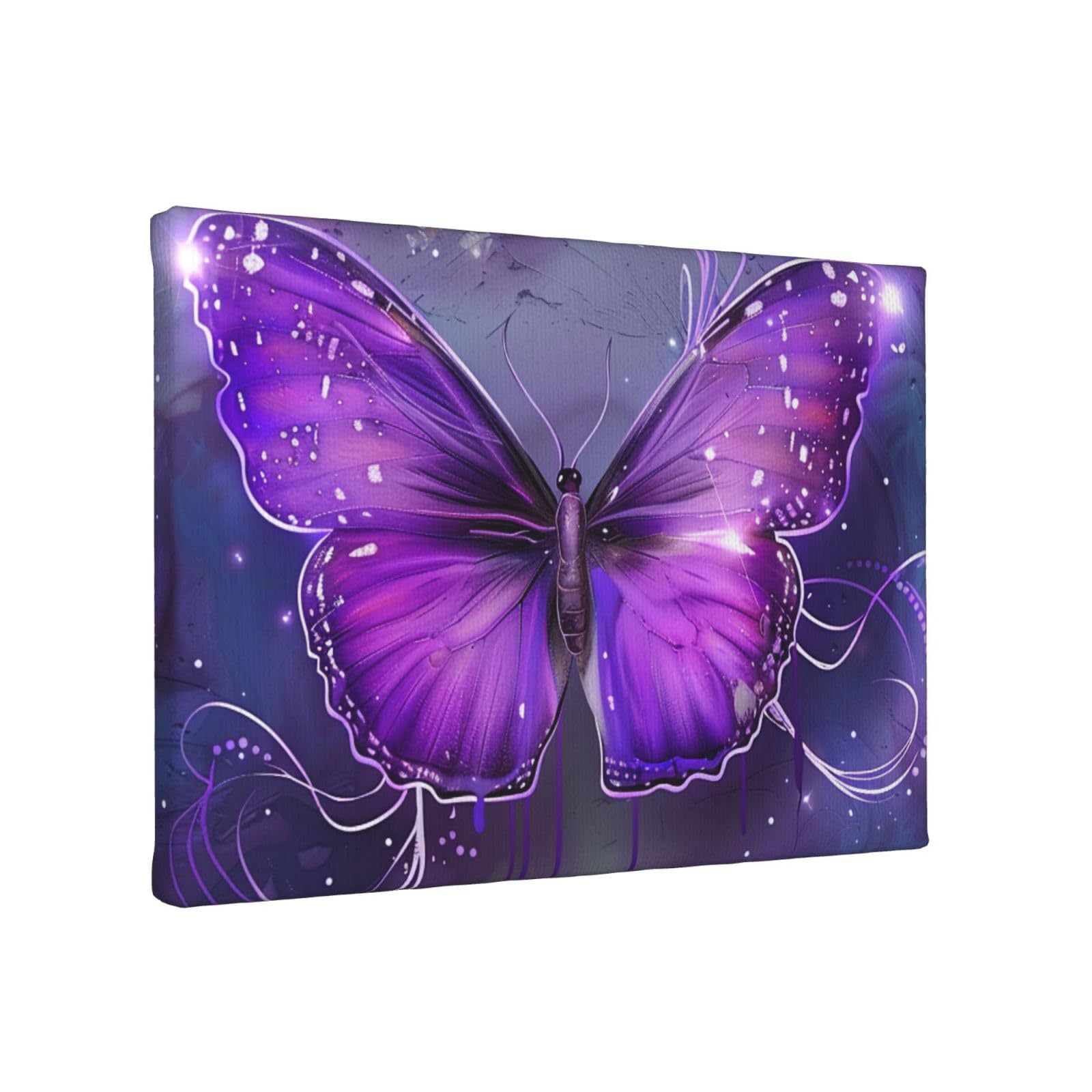 YKLJG Purple Butterfly Printed Wall Art Canvas Painting 30x20 CM Wooden Framed Picture Painting Artwork Prints for Bedroom Kitchen Home Office Decor