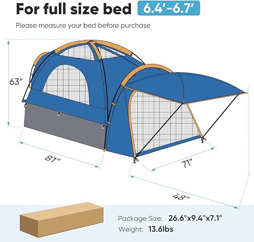 Miniatura 8 de Quictent Tienda de campaña para camioneta de 5.5-5.8 pies6.0-6.3 pies6.4-6.7 pies8.0-8.2 pies5.0-5.2 pies, impermeable PU2000mm capacidad de dormir