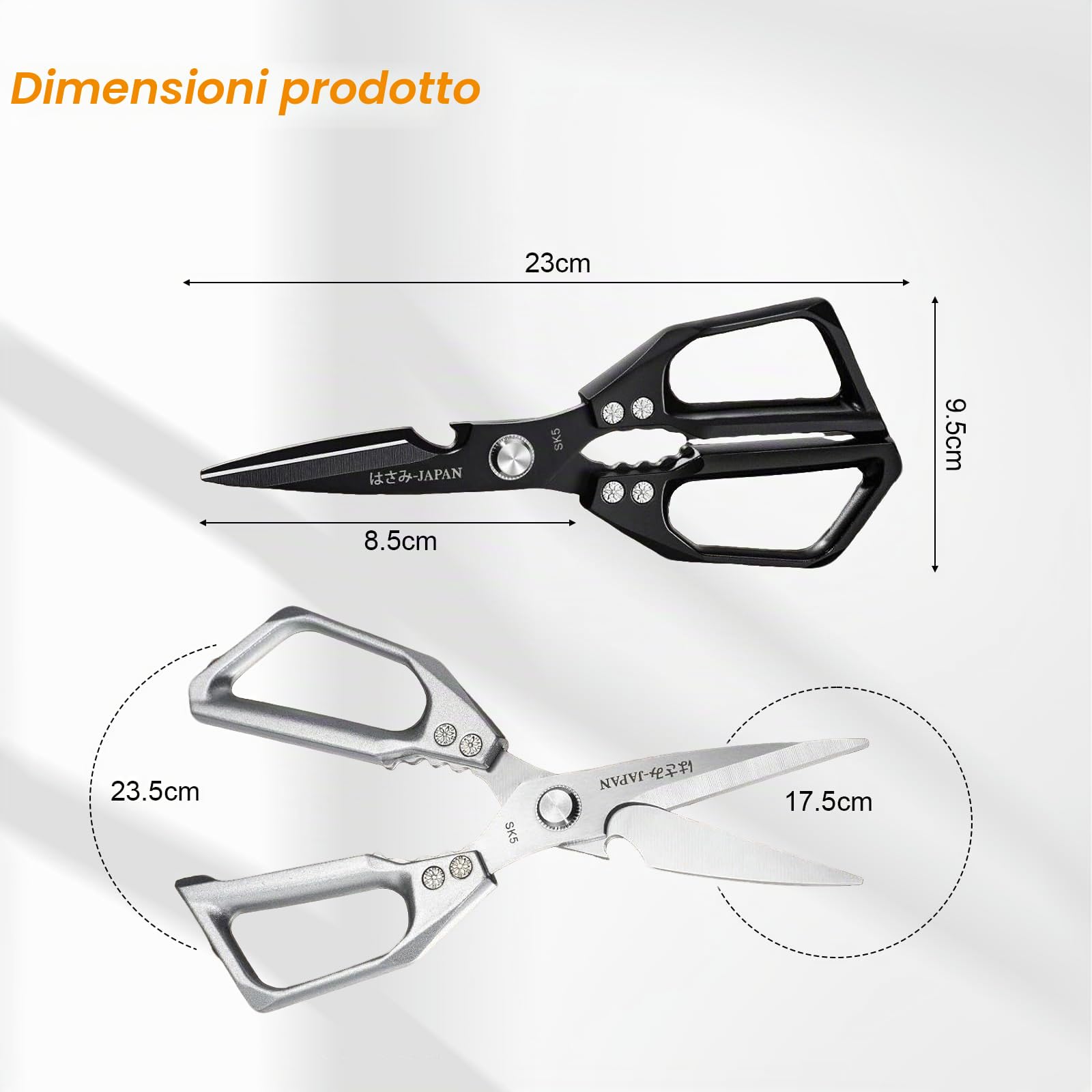 2 Pezzi Forbici da Cucina Professionali, Trinciapollo Acciaio Inossidabile, Forbice per Pizza, Multifunzione con Apribottiglie, Resistente e Lavabile in Lavastoviglie, per Pollame, Pesce, Noci, Regalo
