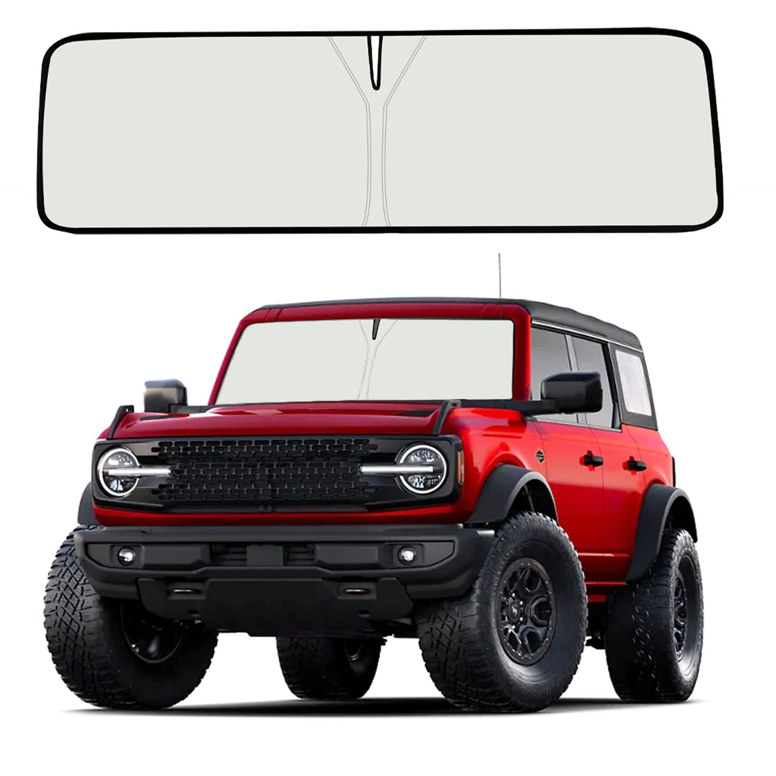 Upgrade Windshield Sun Shade for Ford Bronco 2021-2023, Foldable Windshield Sun Visor Blocks UV Rays (Not for Bronco Sport)