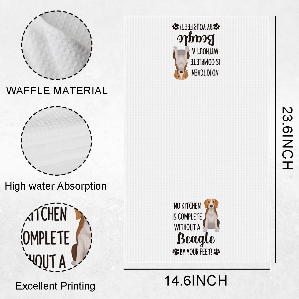 Funny Beagle Dog Kitchen Towels Beagle Gifts for Owners Women Men No Kitchen is Complete Without a Dog Waffle Weave Dish Tea Hand Towels for Farmhouse Home Bathroom Decorative 14 x 23 Inches - Image 2