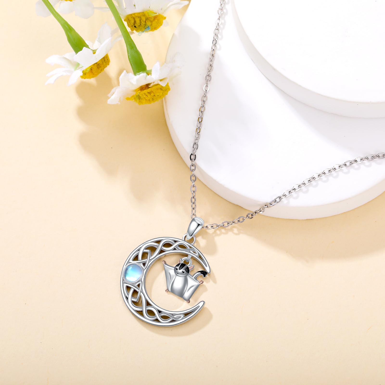 Collana di petauro dello zucchero Collana in argento 925 con pendente petauro dello zucchero Collana con luna Gioielli petauro dello zucchero per donna