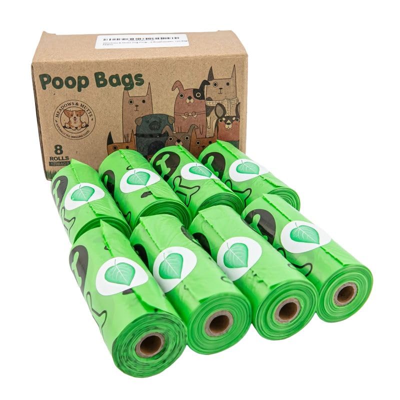 Image of MEADOWS & MUTTS Dog Poop Bags - 120 Count Compostable Biodegradable Plant Based Pet Waste Bags | Leak Proof Extra Thick | Lavender Scented Eco-Friendly Puppy Poop Bags