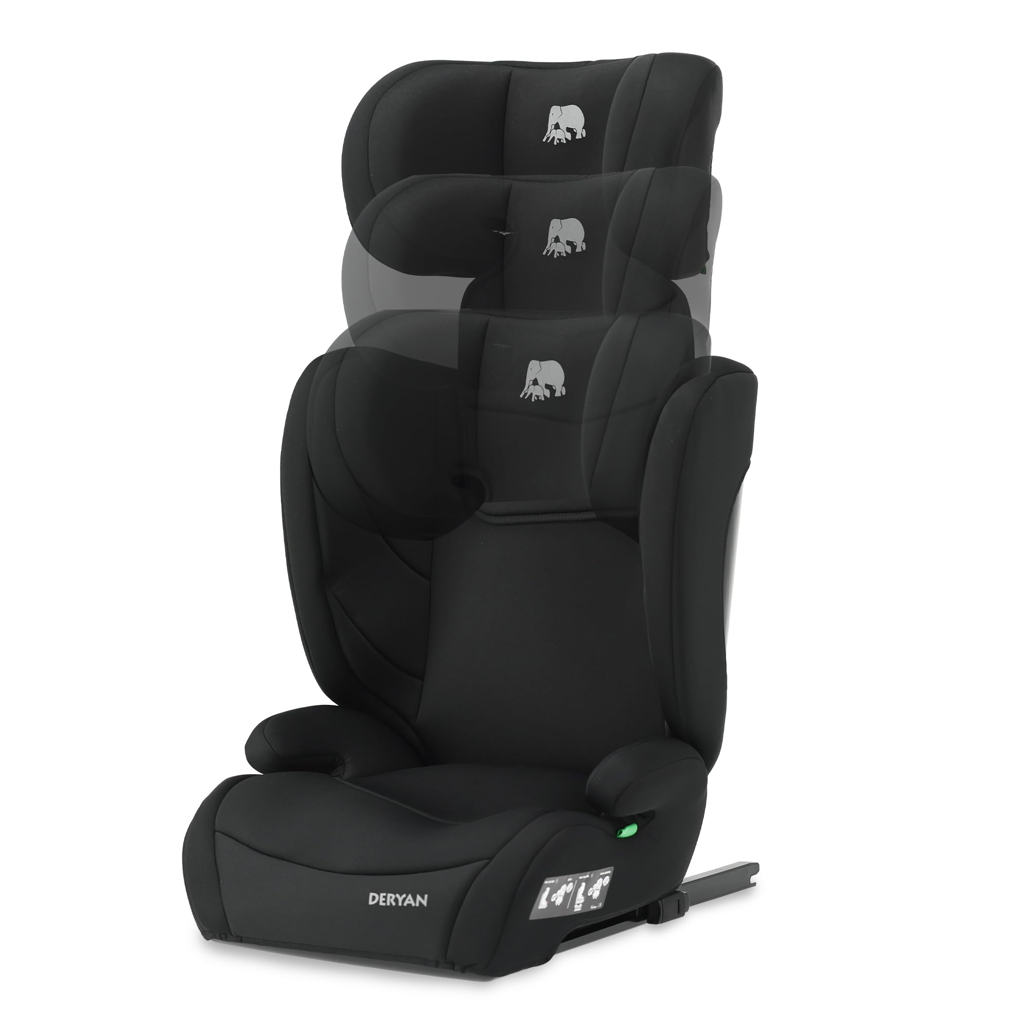 Deryan Alzador Coche Niño i-Size de 3,5 a 12 años, 100-150 cm (0-36 kg), Silla Coche Grupo 1/2/3 y alzador convertible, Elevador Coche, R129, Fácil Instalación con Cinturón (ISOFIX/Negro)