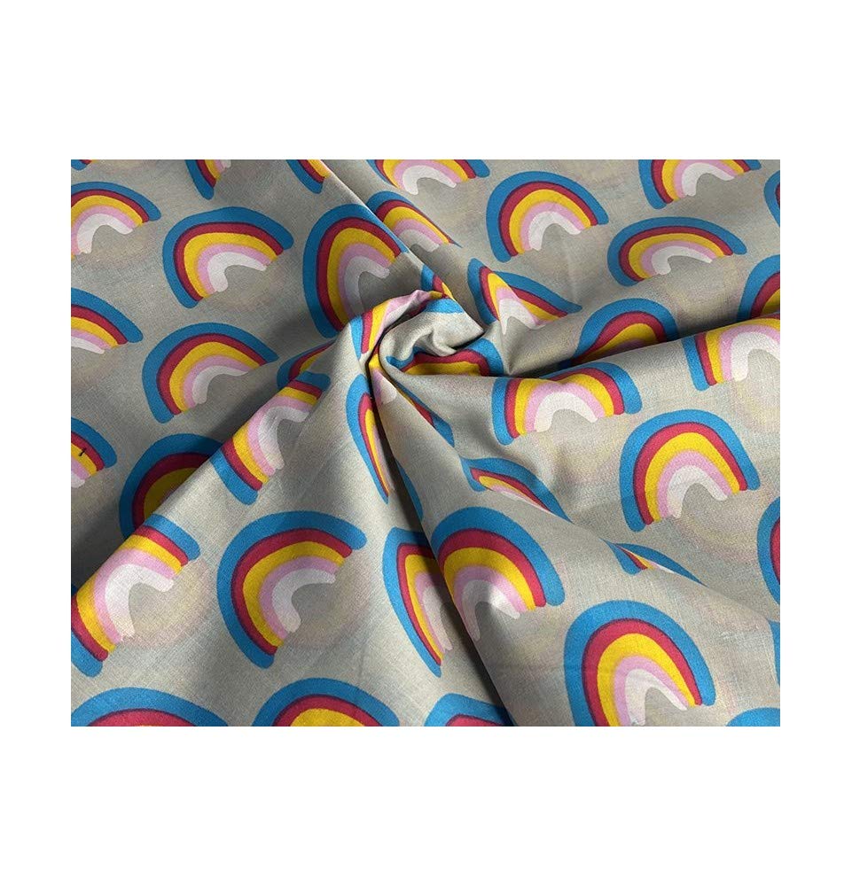 Supercrafts Silver Rainbow Polycotton Fabric (Silver) - Per Metre