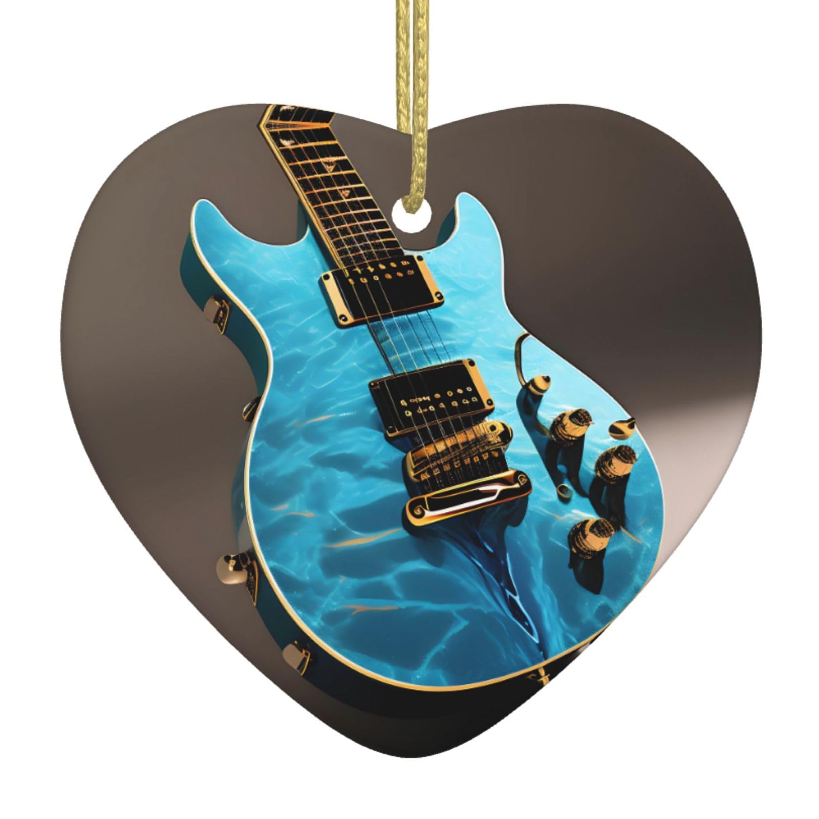 Whjssf White Christmas Tree Ceramic Hanging Love Pendant Electric Guitar Pattern Decoration Malls, Supermarkets, Shops