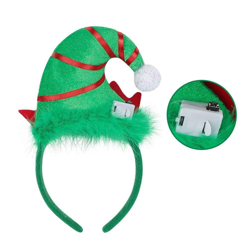 ITODA 2pcs Adult LED Christmas Headbands Elf Costume Hat Feather Headband Light up Christmas Hairband Hair Hoop Xmas Head Boppers Party Headwear for Xmas Holiday Party for Kids 14+ - Image 4