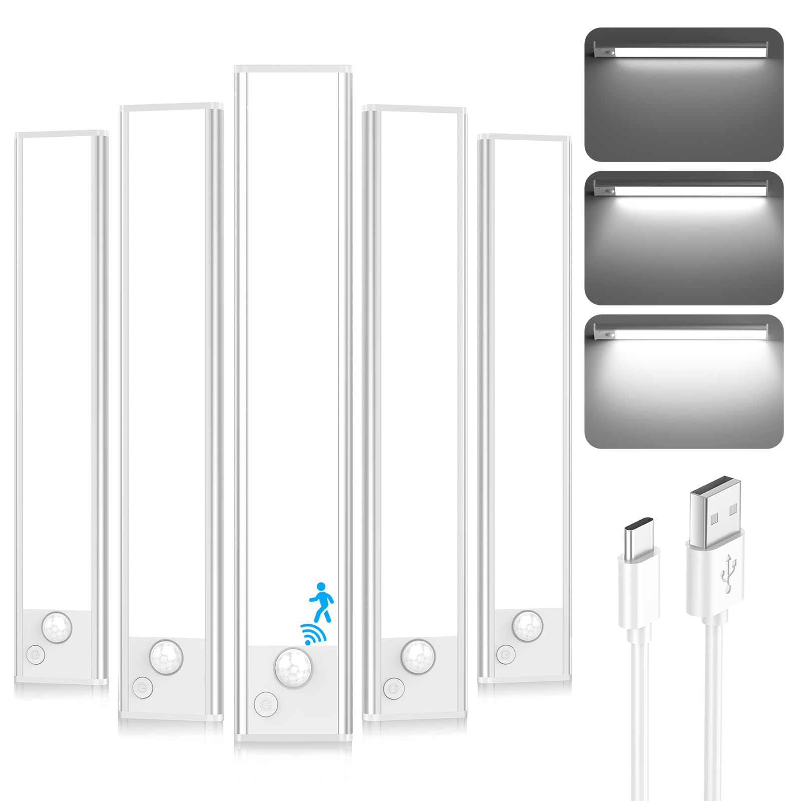 Under Cabinet Lights, LED Rechargeable Battery Operated Motion Sensor Lights Indoor, 6500K Magnetic Dimmable Closet Lights, 1500mAh Wireless Under