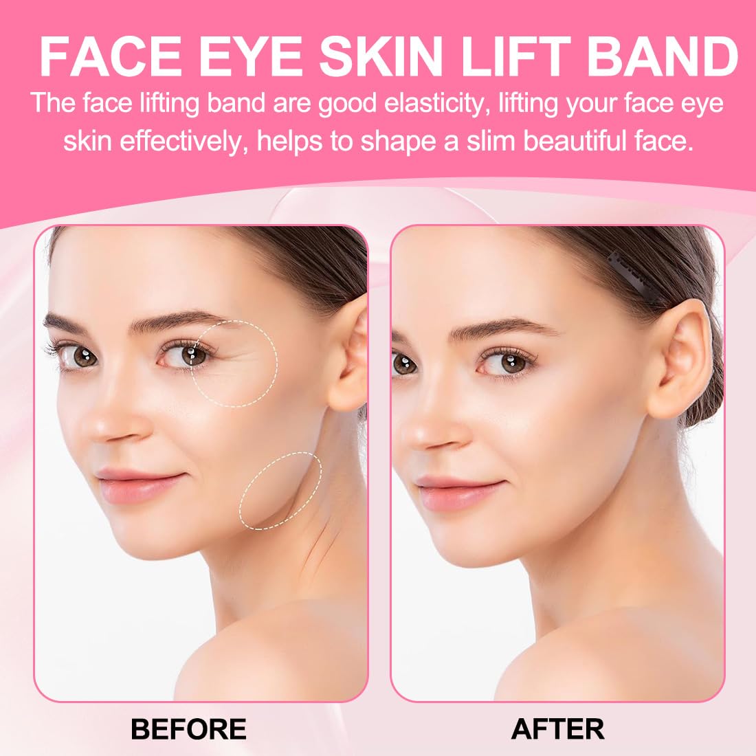 NJCXOLA 2Pcs Bandas de Elevación Facial con Clip para el Pelo, Banda de Cinta de Elevación Facial, Cinturón de Elevación Facial Elástico Ajustable