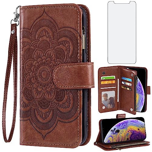 Protection iPhone Xs Max intégrale Asuwish housse portefeuille cuir avec vitre verre