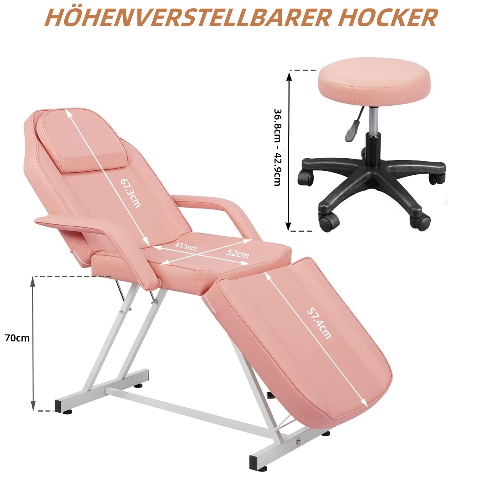 Table de massage pliable pour tatouages et cosmétiques Rose | Équipement de beauté professionnel multifonction pour salon de spa