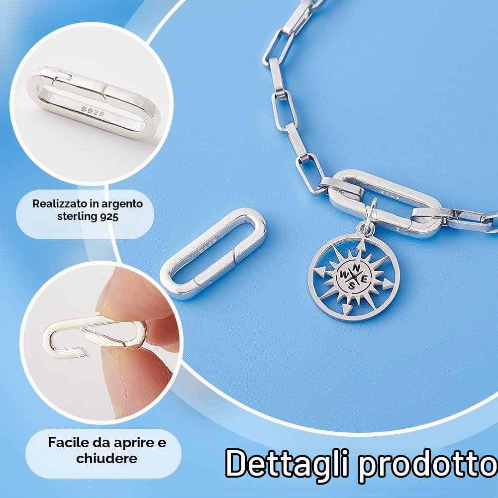 PH PandaHall 2pz Connettori a Molla Argento 925, Fermagli e Chiusure per Collane Lunghe 20x7mm Connettore con Chiusura a Cauzione per La Creazione di Gioielli