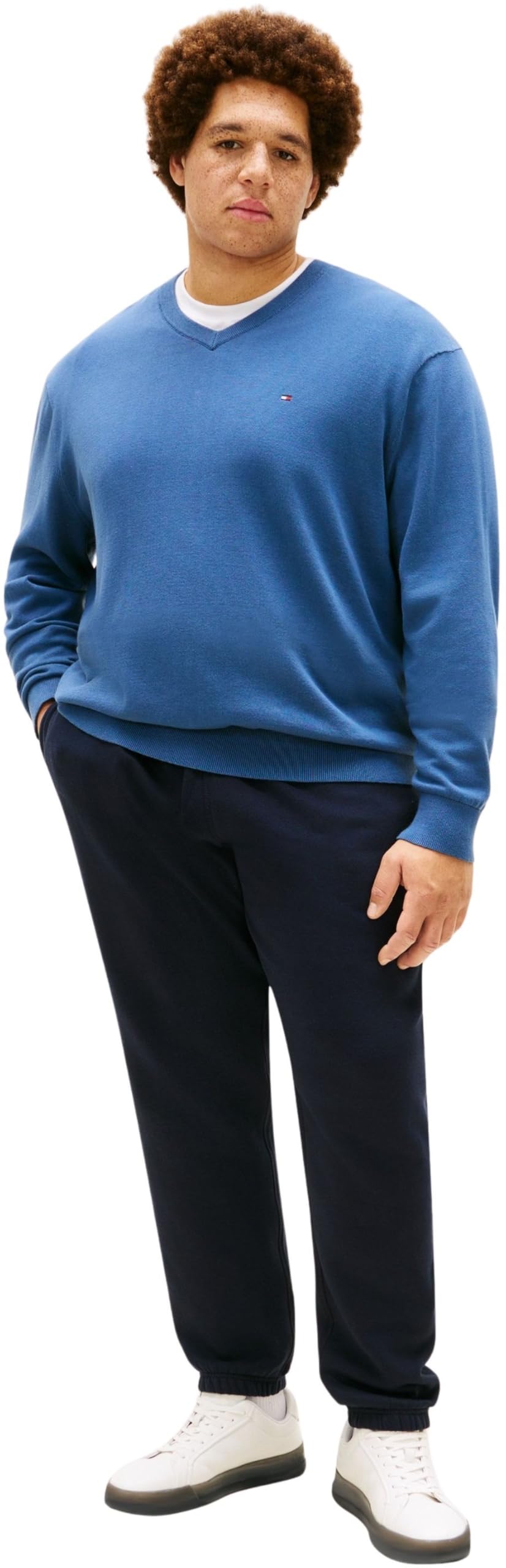 Tommy Hilfiger Jersey Hombre Essential Cotton con Cuello de Pico, Azul (Aegean Sea), XXL