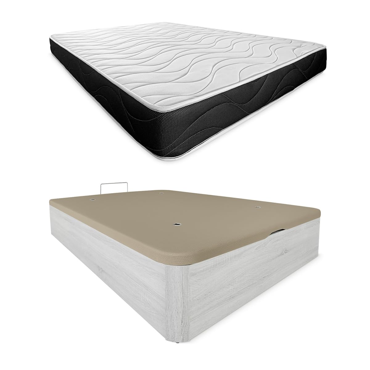 Somnia Descanso - Pack Colchón Viscoelástico Bombay Reversible + Canapé Madera Abatible Gran Capacidad | Color Polar 105 x 200