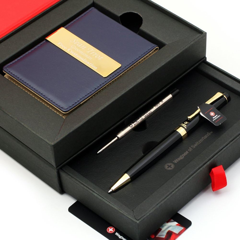 - Free engraving - 24K Gold, Mens Leather Money Clips, Roller Ballpen, Ballpoint pen, Ball pen, Groomsmen Gift,Three Lines Each 20 Characters, Free Customization (NAVI)