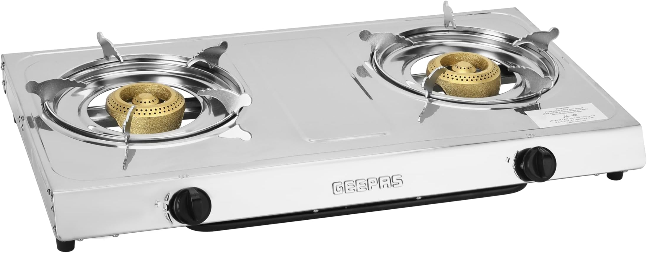 Geepas Stainless Steel Gas Cooker- GK679N/ 2 Cast Iron Burner Stove, Low Consumption and Improved Flow for Efficient Heating, Save 60%/ Auto Ignition System, LPG Stovetop, Perfect for Home, Apartments