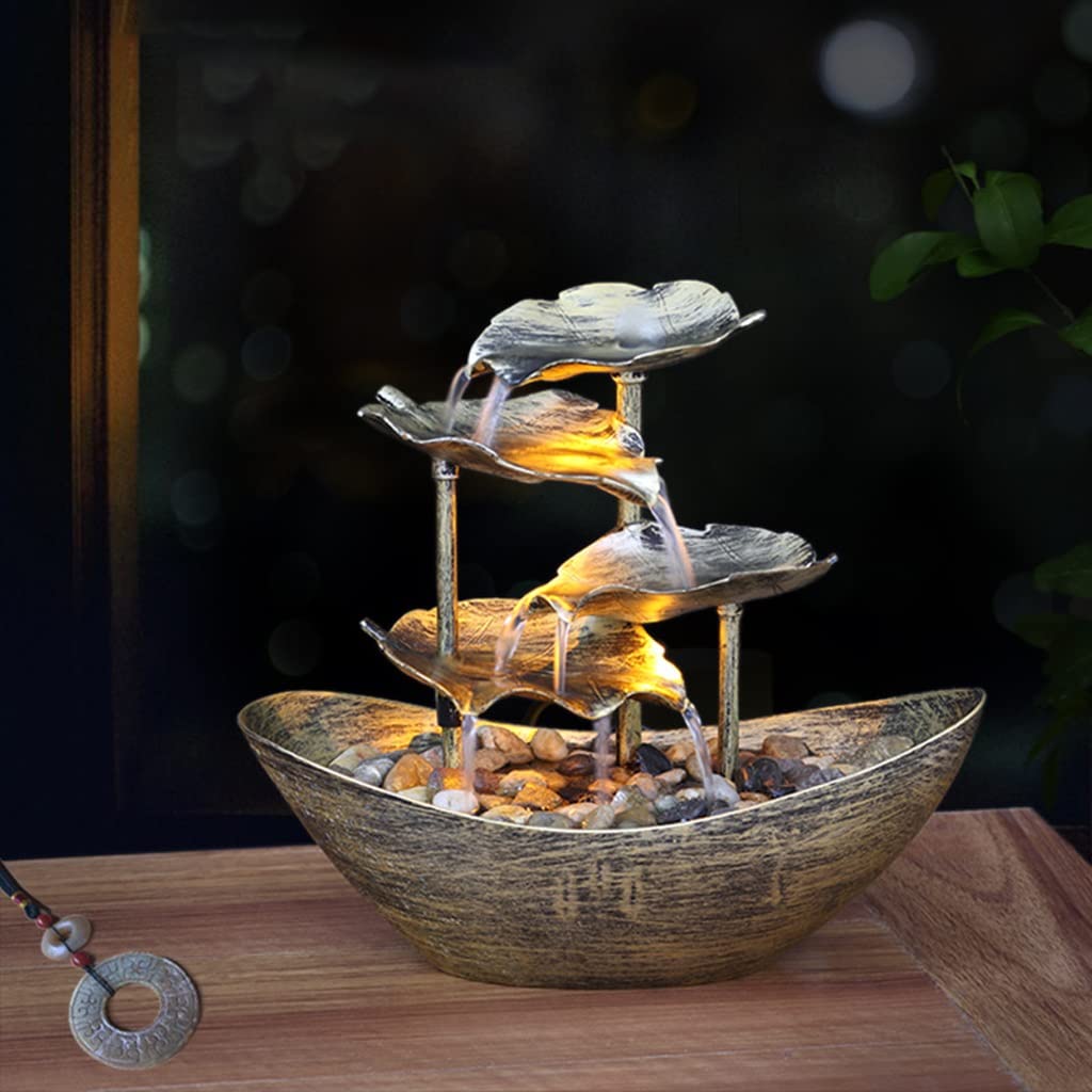 Binnenfontein Tabletop Fonteinwaterval, 4-lagen Waterfonteinen Binnen Met LED Licht, USB Desk Fontein Automatische Pomp Met Aan/Uit-schakelaar Kamerfontein (Color : A-Gold Binnenfontein Tabletop Fonteinwaterval, 4-lagen Waterfonteinen Binnen Met LED Licht, USB Desk Fontein Automatische Pomp Met Aan/Uit-schakelaar Kamerfontein (Color : A-Gold