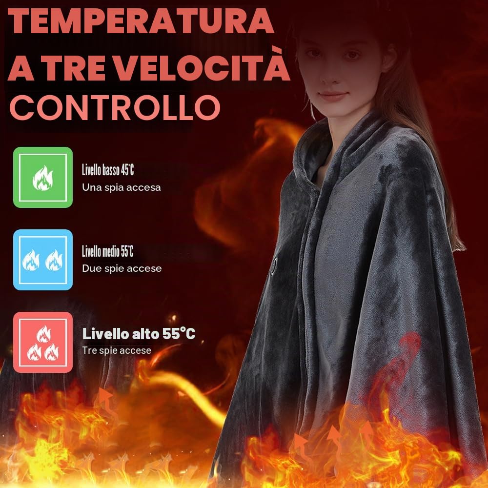 Coperta Elettrica Riscaldata USB, Coperta Riscaldante Elettrica con Cerniera, 3 Temperature, Lavabile in Lavatrice, Scialle Riscaldante Elettrico in Flanella per Casa,Ufficio,Auto(160 x 80 cm)