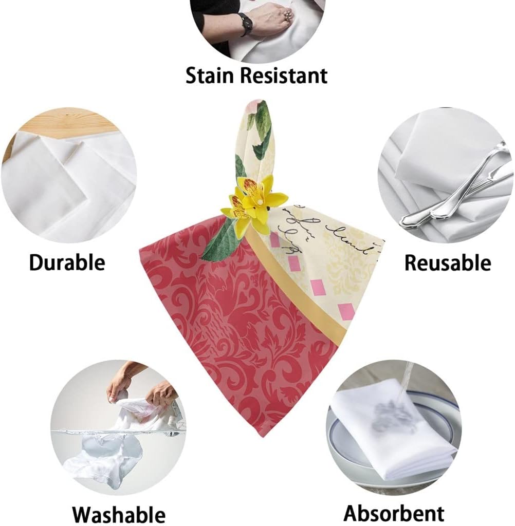 Antique Plant Flower Table Napkin Set Wedding Banquet Cloth Soft Tea Towels Dinner Handkerchief