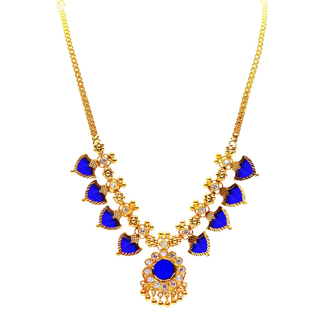 Kollam Supreme Gold Plated Brass Traditional Palakka Necklace For Girls. (Blue) (B0CVB6GHN4) Amazon Price History, Amazon Price Tracker