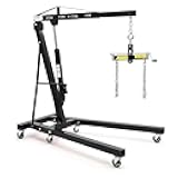 2 Ton Folding Hydraulic Engine Hoist with Load Leveler 44 LBS Capacity Heavy Duty Cherry Picker 6 Swivel Wheels&Hydraulic Pump Adjustable Boom (0.5T-2T) for Garage Workshop Warehouse Black