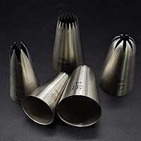 Vista 6 de Paquete de 5 puntas de glaseado de acero inoxidable sin costuras #9FT 1C 1E 1M 4B, boquilla de tubería de estrella grande, herramientas