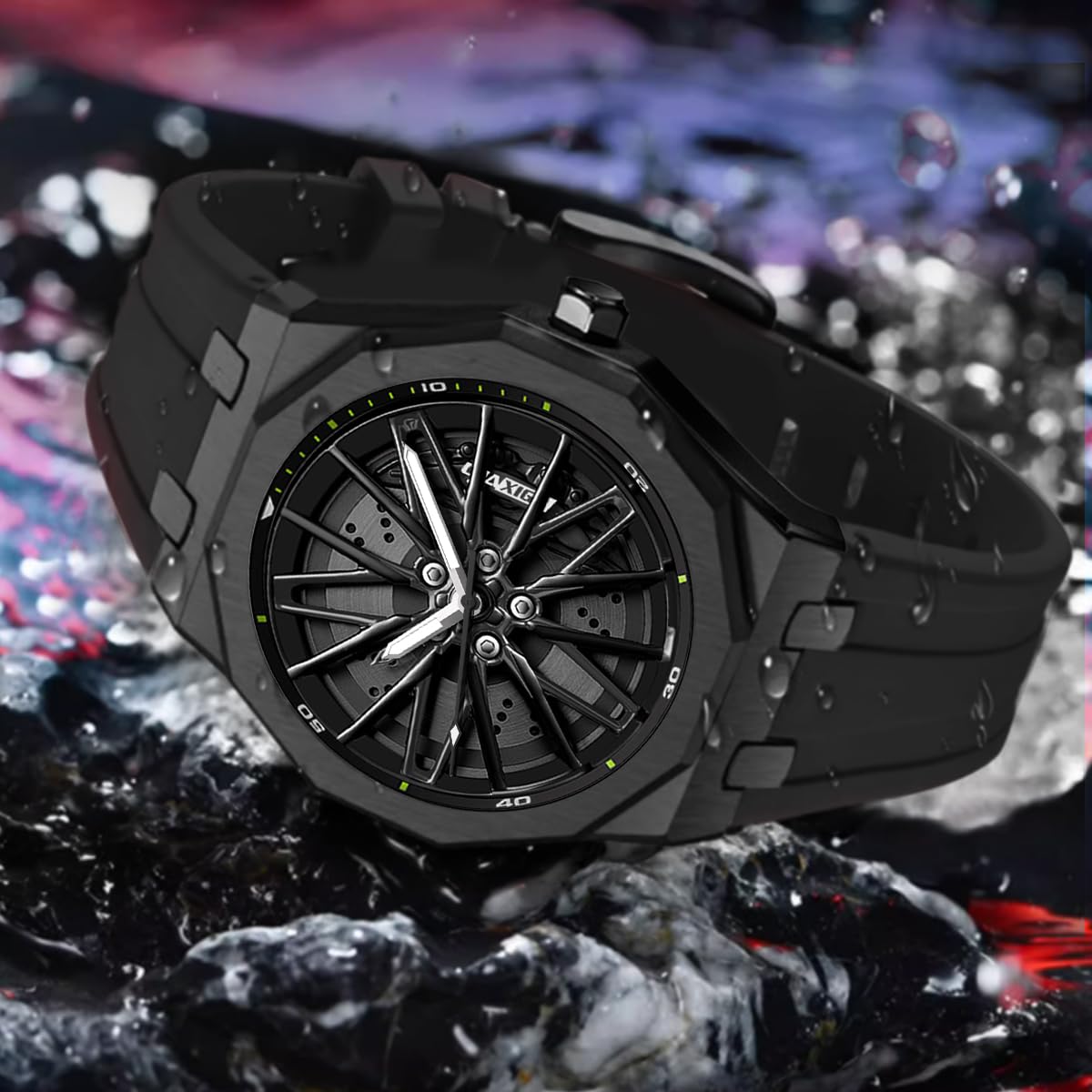 FANMIS Reloj de cuarzo para hombre, diseño de cubo giratorio, impermeable, casual, deportivo, con marcadores luminosos, creativo reloj giratorio 3D con ruedas de coche