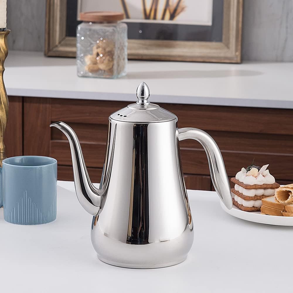 1750ml Théière en acier inoxydable avec infuseur Style moderne，Bouilloire de grande capacité, cafetière goutte à goutte, bouilloire froide,argent