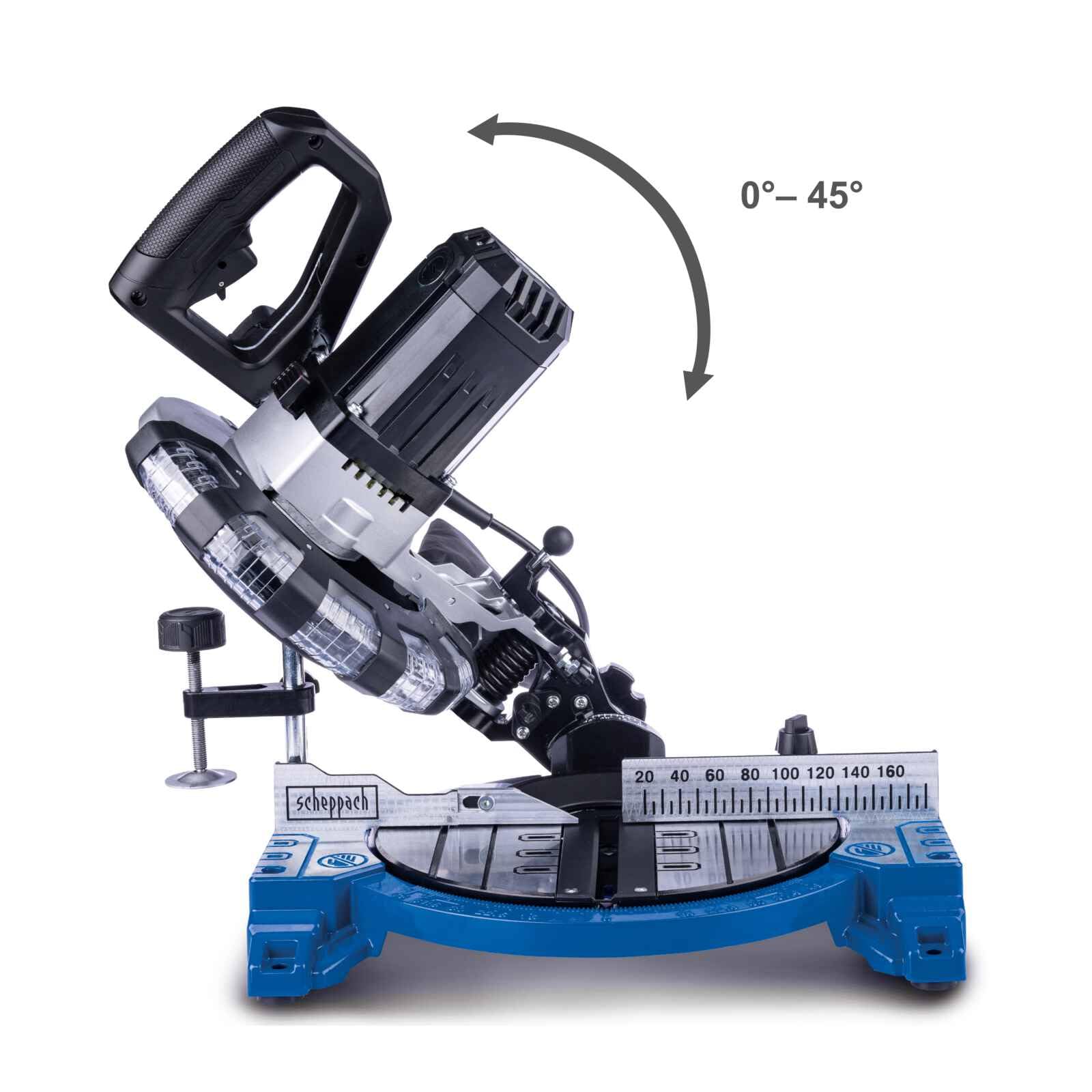 Scheppach HM210L Scie à onglet pendulaire | Puissance 1500 W | Hauteur de coupe/largeur 60 & 120 mm | Lame de scie Ø 210 mm | Tête de scie inclinable à 45° vers la gauche | Avec laser