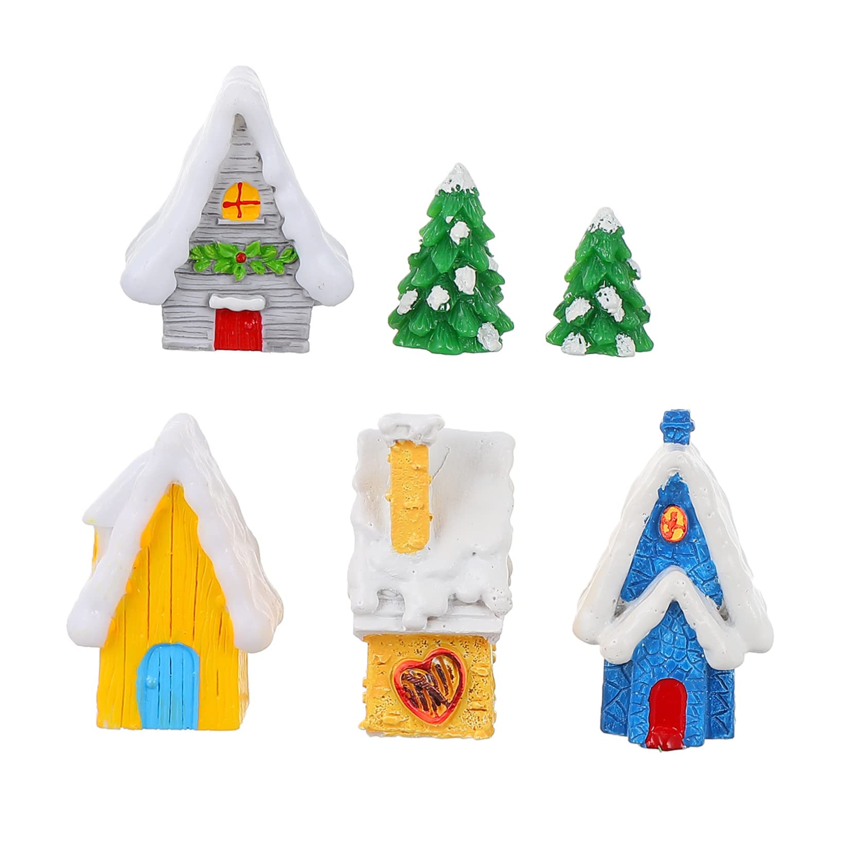 KONTONTY 6pcs Christmas Miniature Model Figurines for Globe Crafting Holiday Decorations for Home Party Includes Christmas Houses Trees
