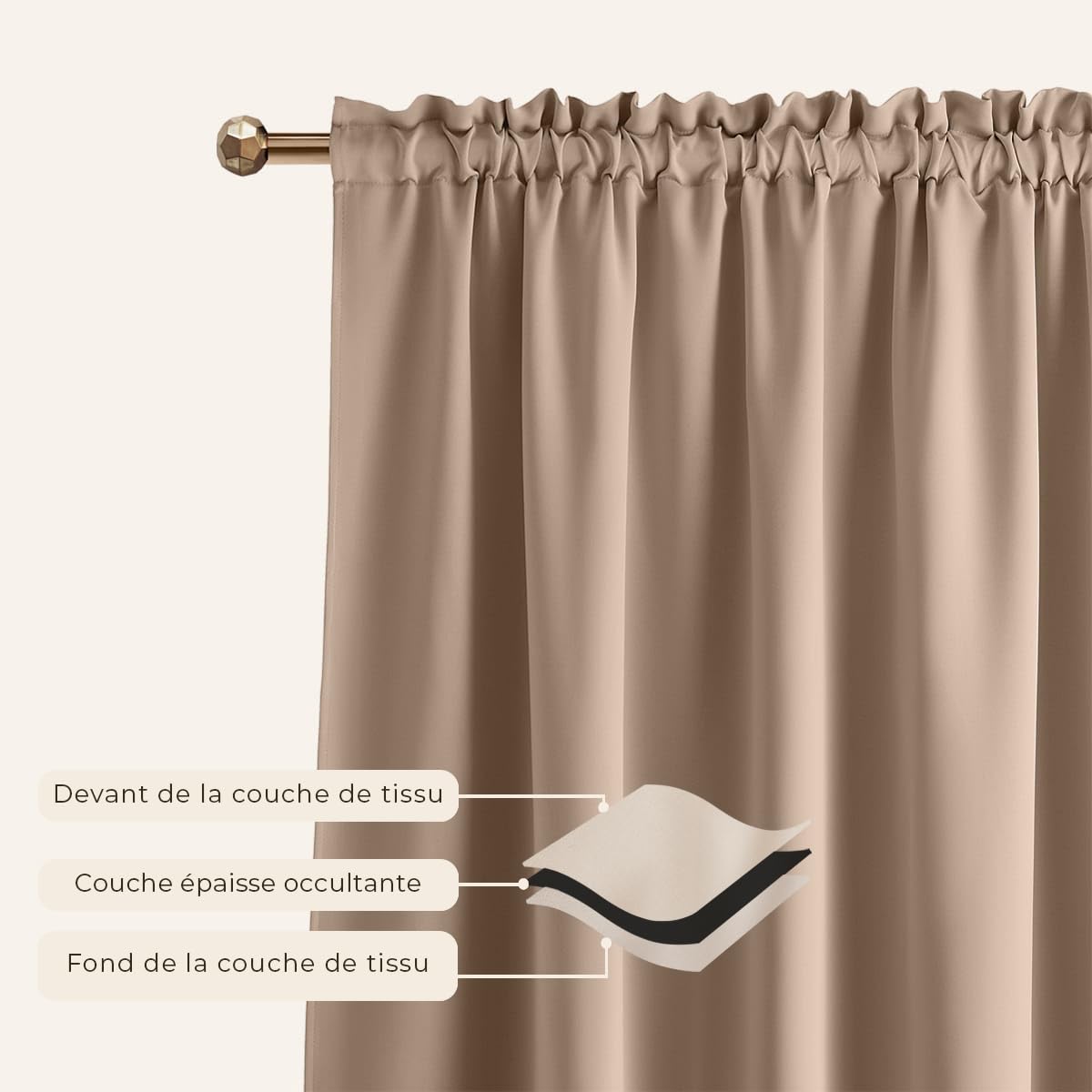 room99 Rideau avec Passe Tringle Laurel 140 x 250 cm Largeur x Hauteur, Décoration de Fenêtre, Rideau occultant Thermique Isolant Anti Froid et Chaleur pour Salon Beige, 1 pièce
