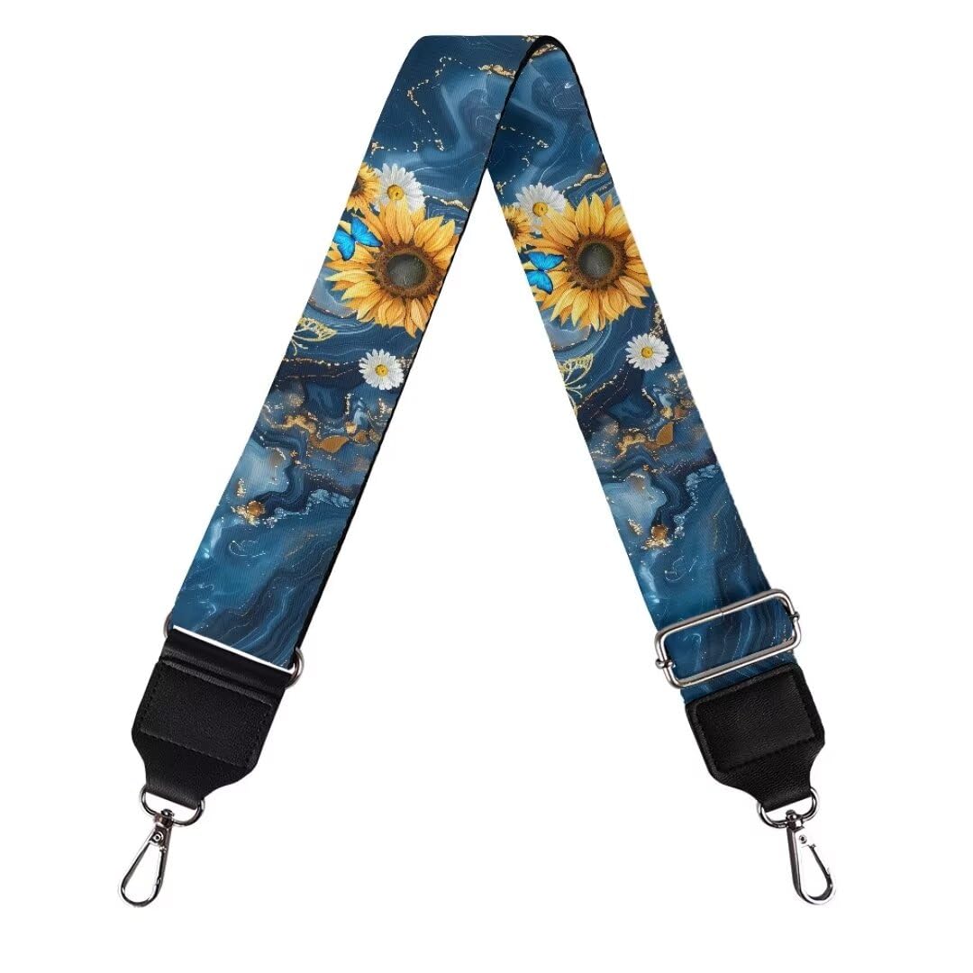 Coldinair Blue Marble Purse Straps Sunflower Daisy Replacement Crossbody Bag Strap Adjustable Wide Guitar Straps for Handbags Luggage Strap