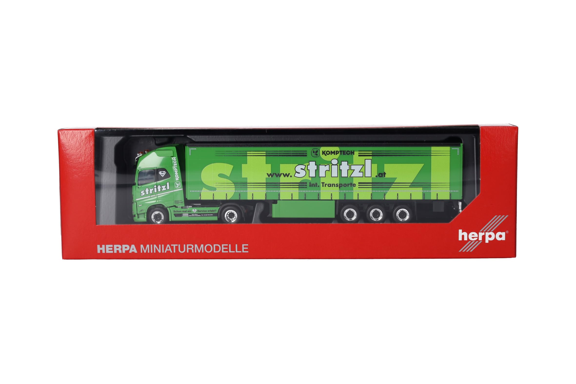 Herpa model ciężarówki Volvo FH16 GL XL 2020 zestaw plandekowy „Stritzl” (Austria), miniatura w skali 1:87, model kolekcjonerski, Made in Germany, tworzywo sztuczne
