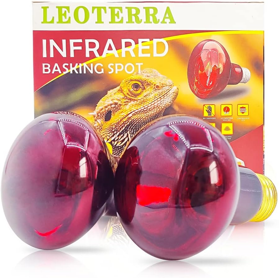 Leoterra 75w Reptile Infrared Heat Lamp Red Night Light Reptile Bulb (Pack of 2) for