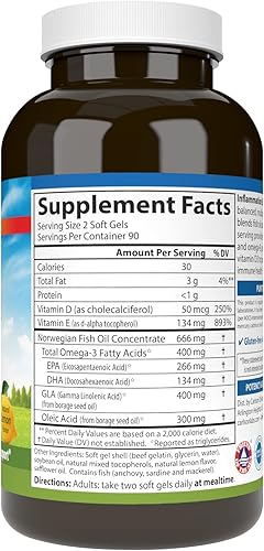 Miniatura 2 de Carlson - Equilibrio de inflamación, relación equilibrada de omega-3 y omega-6, con D3, noruego, suplemento de aceite de pescado capturado en la