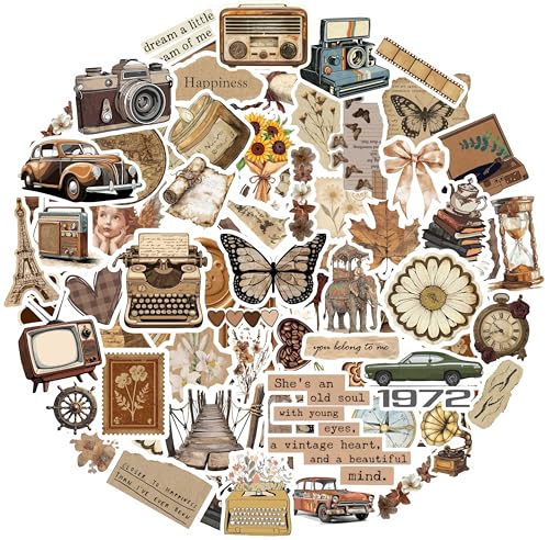 Image of Sticker Nova 60 Pcs Vintage & Retro Aesthetic Waterproof Sticker Pack for Laptops, Journals, and Diaries