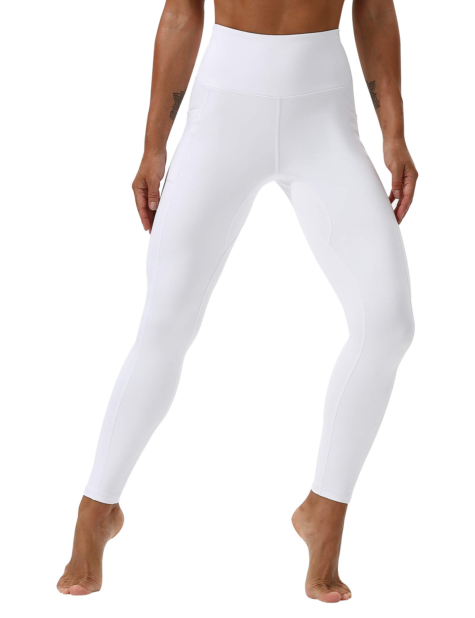 Leggings de entrenamiento para mujer, leggings de cintura alta, pantalones de yoga suaves de 7/8 de longitud con bolsillos, Blanco 2