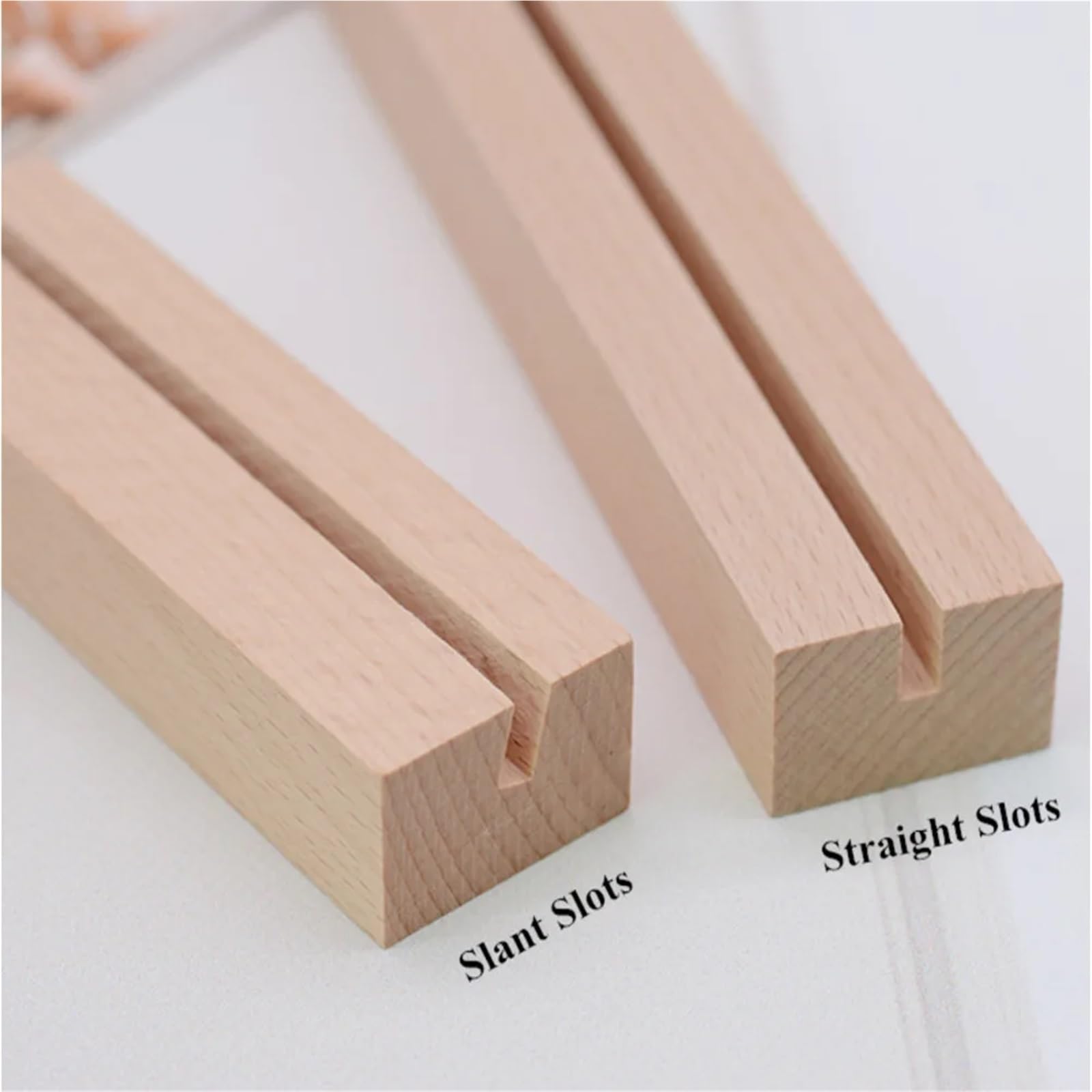 20 soportes de madera para tarjetas de lugar de madera, soporte para números de mesa, soporte para letreros, nombre para mesa de boda, número de nombre, imágenes (ranura inclinada de 1 mm)