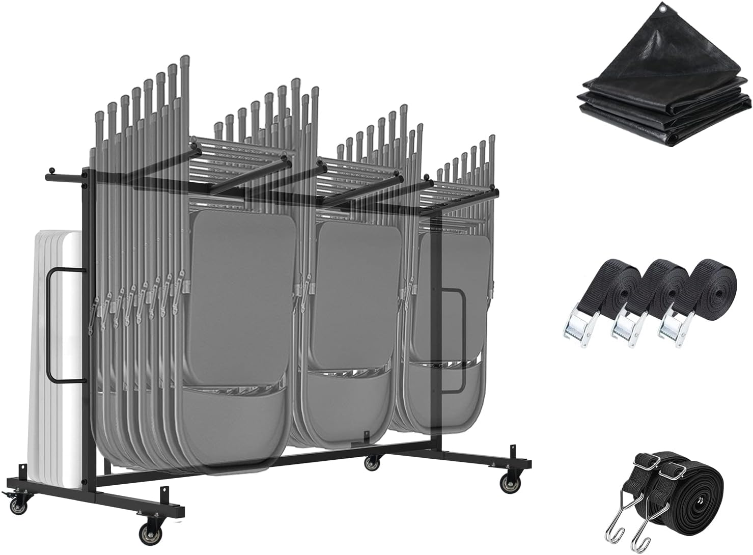 Folding Table and Chair Cart, Folding Chair and Table Storage Rack with 400LBS