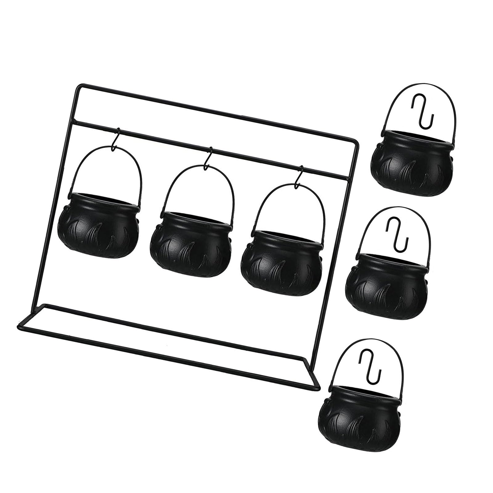Qusinfc 3 / 6 / 9Pcs Metal-Stand Witches Cauldron Set with Flame Design for Halloween Treat Displays & Tabletop Decor Witch Cauldron Set